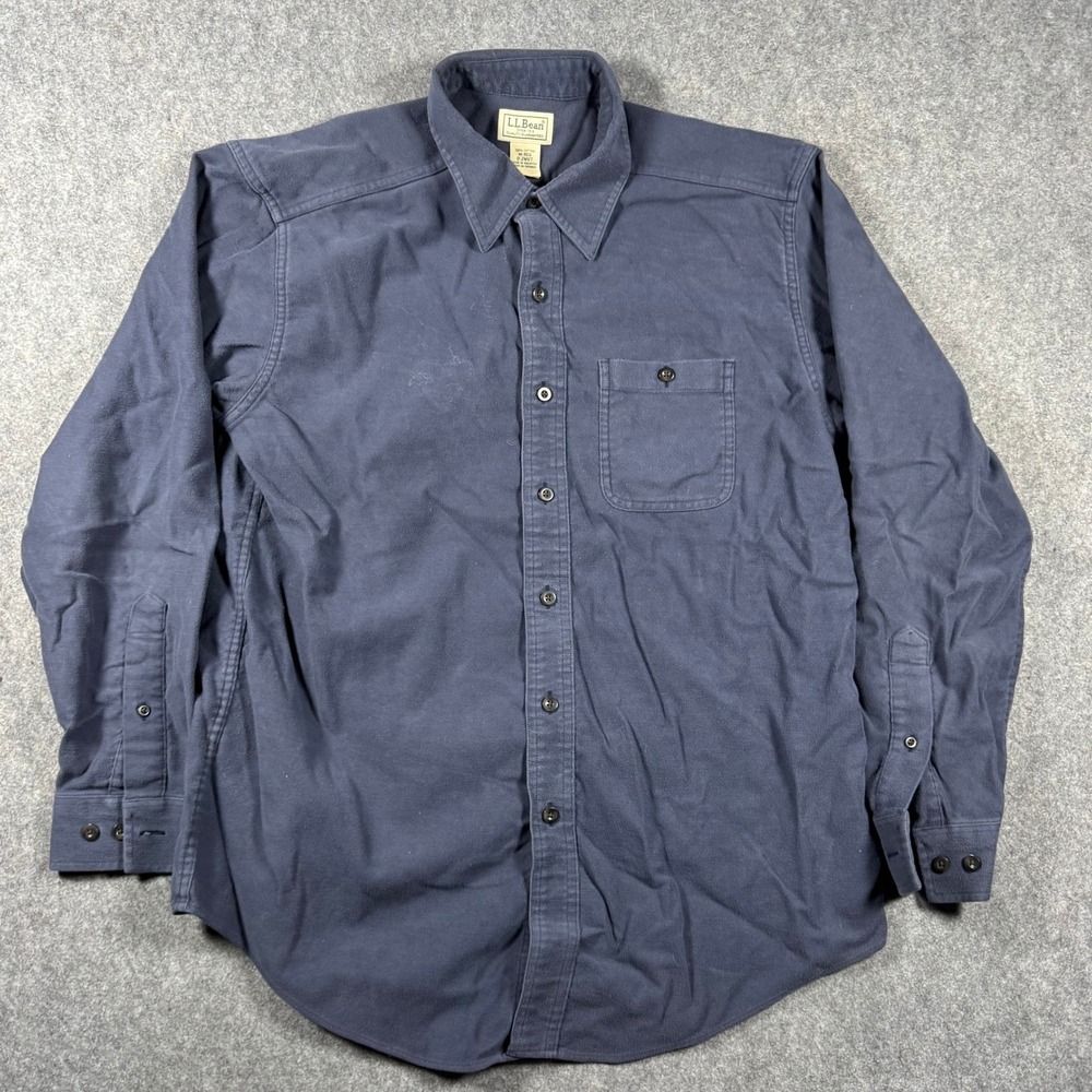 LL Bean Mens Chamois Cloth Shirt Navy Blue Cotton Long Sleeve Button Down Medium